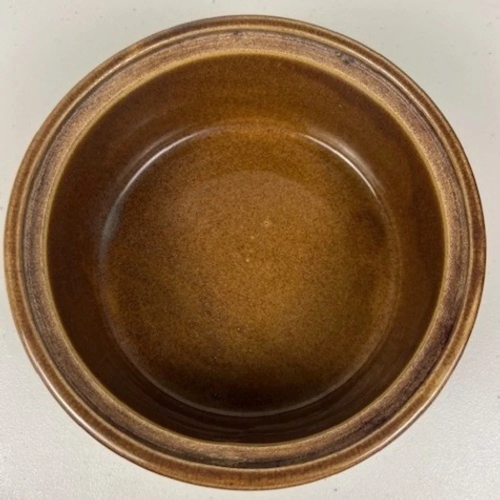 Vintage USA‎ Brown Glazed Ribbed Stoneware Casserole Dish with Lid USA 8in